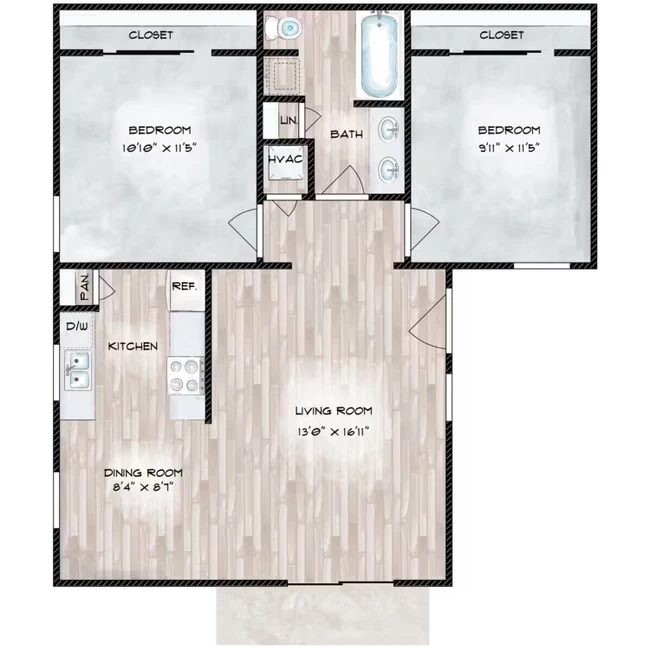 2 Bed 1 Bath W/D Reno 0207 floor plan